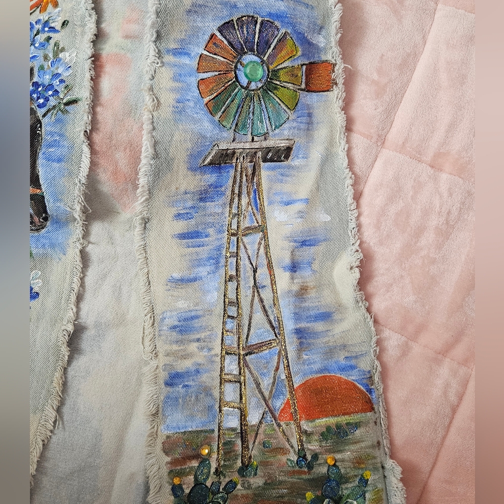 One of a kind distressed hand painted Texas vest - Picture 2 of 12